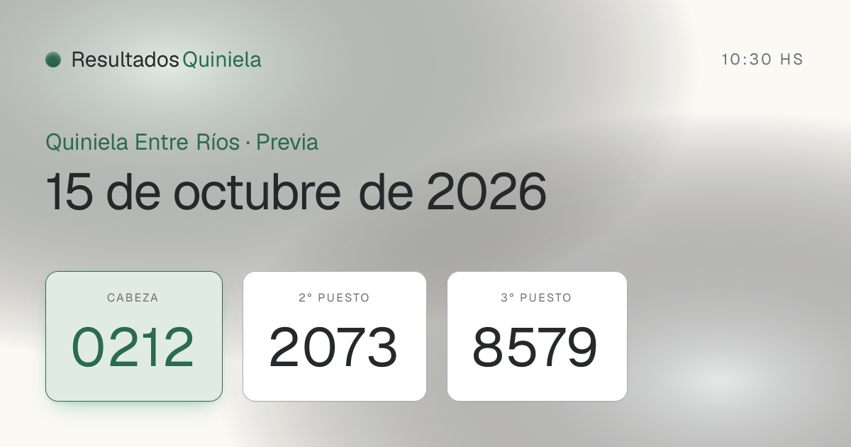 Quiniela Entre Ríos Previa del jueves 15 de octubre de 2026: cabeza ...